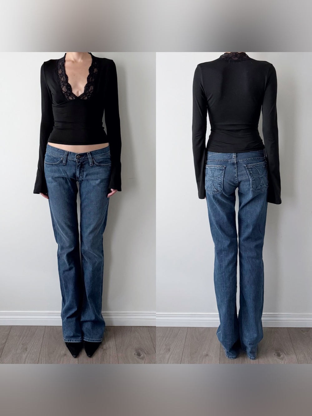 Habitual medium wash low rise flared jeans